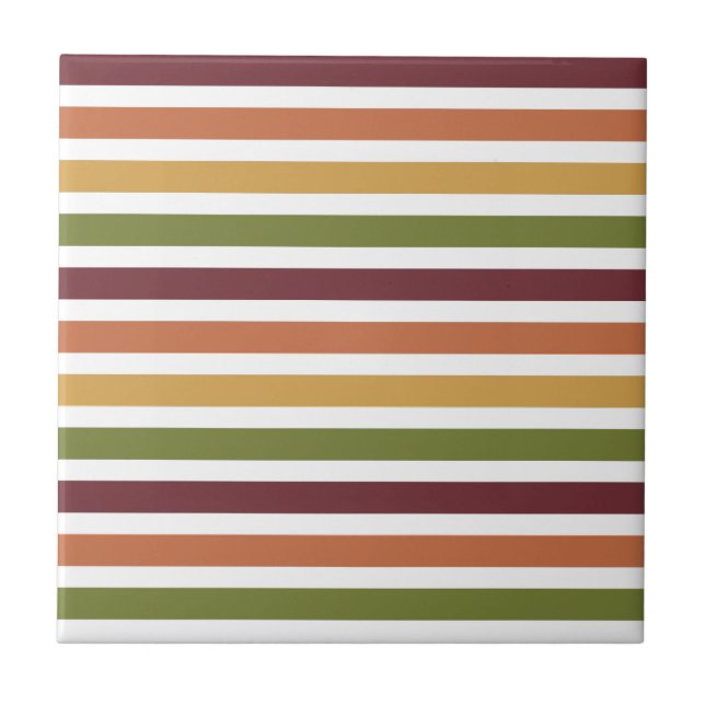 Custom Autumn Fall Stripes  Ceramic Tile (Front)