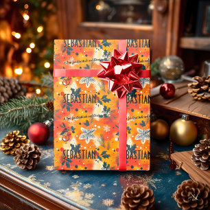 Custom Autumn Leaves and Snowflakes Christmas Wrapping Paper