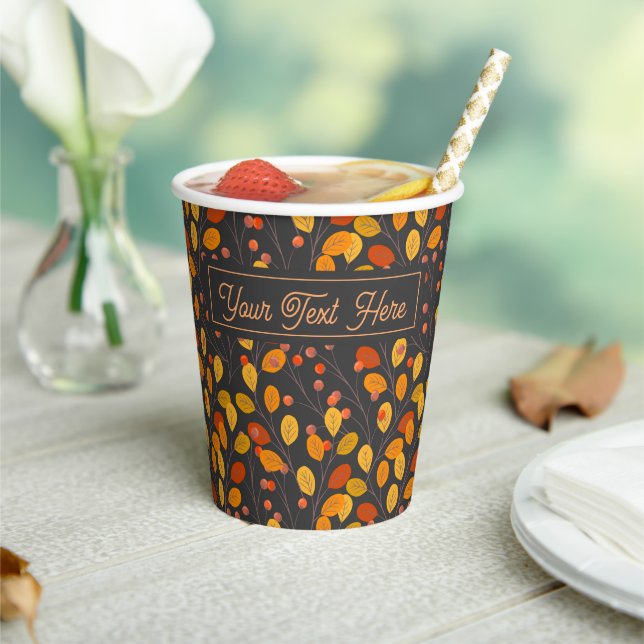 Custom Autumn Leaves & Berries Paper Cups (Insitu)