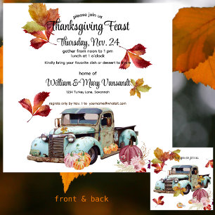 Custom Autumn Leaves Blue Truck Thanksgiving Holiday Card