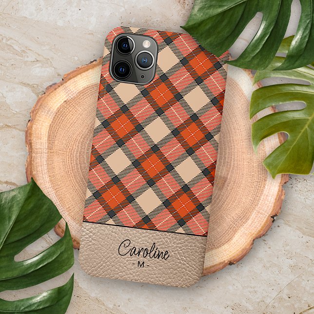 Custom Autumn Pumpkin Orange Brown Tartan Pattern iPhone Case (Creator Uploaded)
