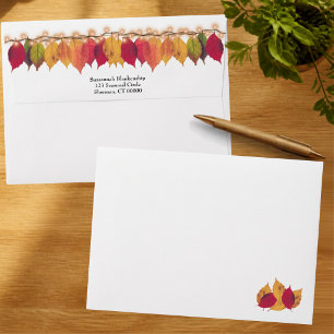 Custom Autumn Seasonal Leaf Border Firefly Lights Envelope