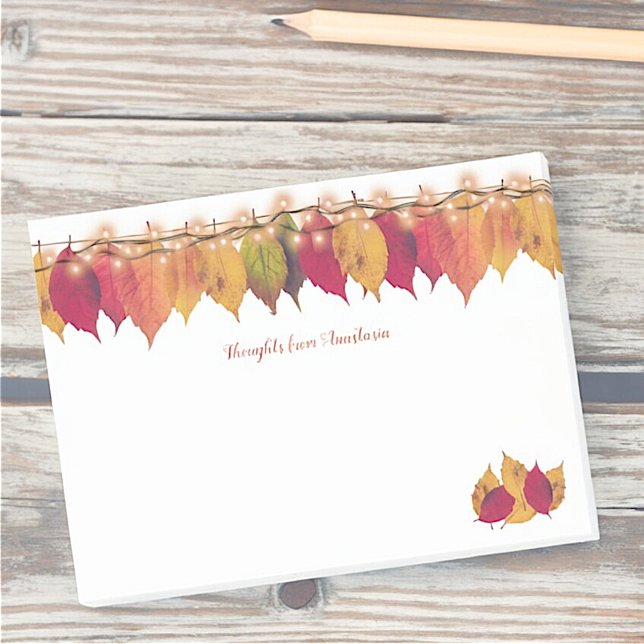Custom Autumn Seasonal Leaf Border Firefly Lights Post-it Notes (fall leaf designed 4" x 3" note pad)