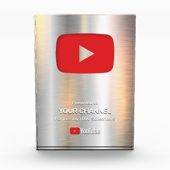 Custom award Play Button display plaque (Front)