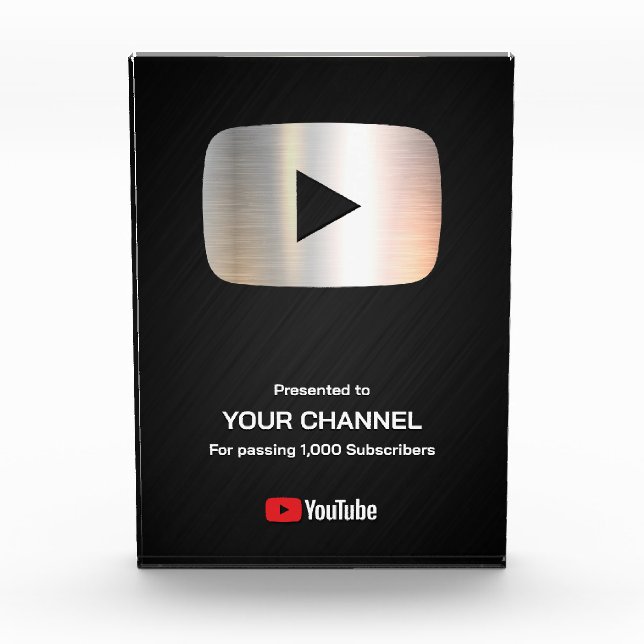 Custom award Play Button display plaque (Front)