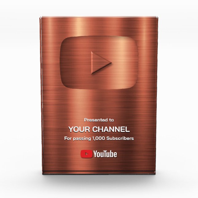 Custom award Play Button display plaque (Front)