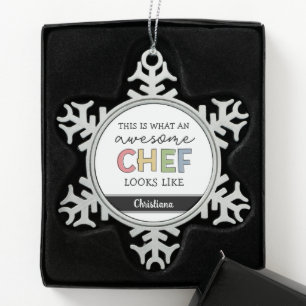 Custom Awesome Chef Gifts   Best Chef Ever Funny Snowflake Pewter Christmas Ornament