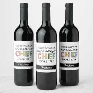 Custom Awesome Chef Gifts Best Chef Ever Funny Wine Label