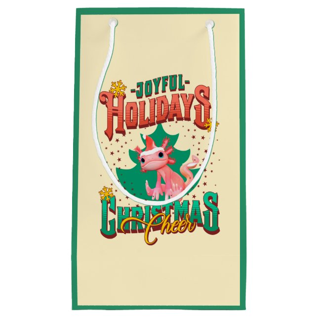 Custom Axolotl Joyful Holidays Christmas Cheers Small Gift Bag (Front)