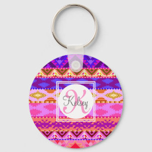 Custom Aztec Girly Monogram Key Ring