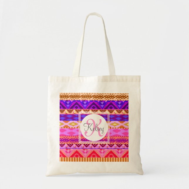 Custom Aztec Girly Monogram Tote Bag (Front)