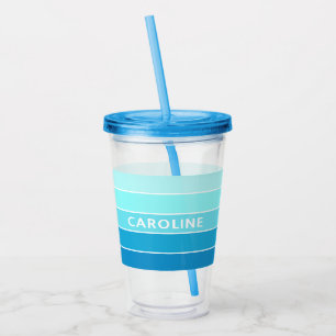 Custom Azure Sky Light Pastel Blue White Stripes Acrylic Tumbler