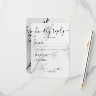Custom B&W Blossoms Branch Wedding RSVP Card