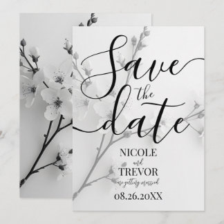 Custom B&W Blossoms Branch Wedding Save The Date