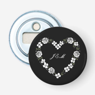 Custom B&W Floral Heart Wedding Bottle Opener