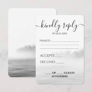 Custom B&W Lake Fog Calligraphy Wedding RSVP Card