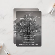 Custom B&W Tree Silhouette & Mist Wedding