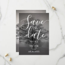 Custom B&W Tree Silhouette & Mist Wedding