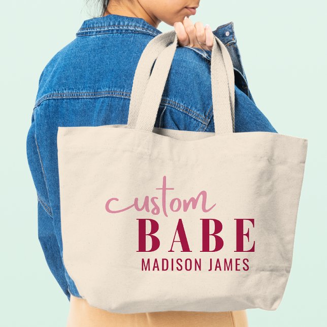 Custom Babe Funny Saying Personalised Name Large Tote Bag (Creator Uploaded)