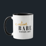 Custom Babe Funny Saying Personalised Name Mug<br><div class="desc">Custom Babe Funny Saying Personalised Name features a simple design with the text "custom babe" in modern black and gold calligraphy script typography and personalised with your name. Perfect for a fun gift for mum, best friends, girlfriend, for birthday, Christmas, holidays, Mother's Day and more. Designed by Evco Studio www.zazzle.com/store/evcostudio...</div>