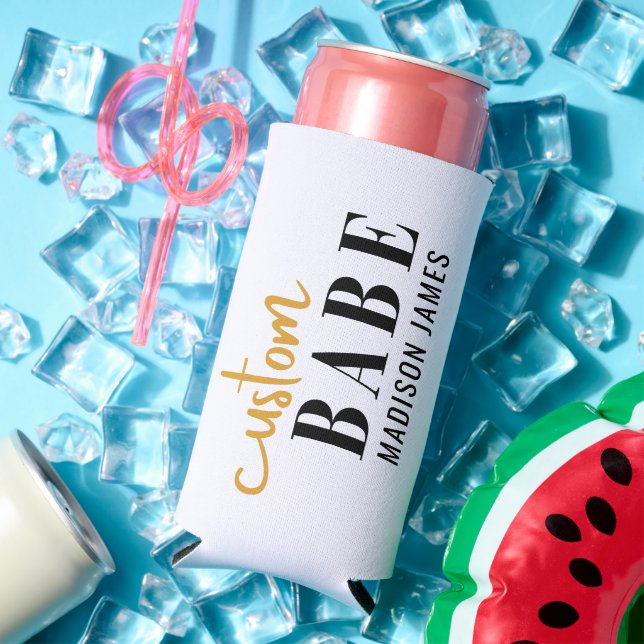 Custom Babe Funny Saying Personalised Name Seltzer Can Cooler (In Situ Summer)