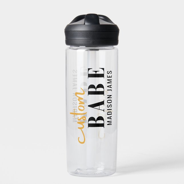 Custom Babe Funny Saying Personalised Name Water Bottle (Front)
