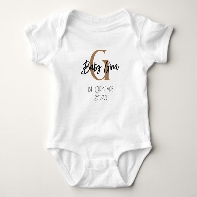 custom baby 1st Christmas monogram unisex name  Baby Bodysuit (Front)