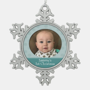Custom Baby 1st Christmas Photo Snowflake Ornament