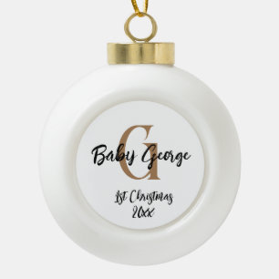 Custom Baby 1st Christmas unisex monogram Ceramic Ball Christmas Ornament