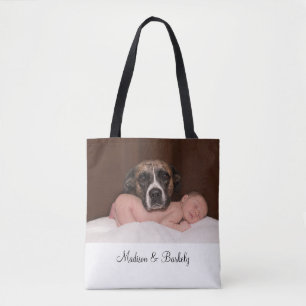 Custom Baby And Dog Photo Double Sided Tote