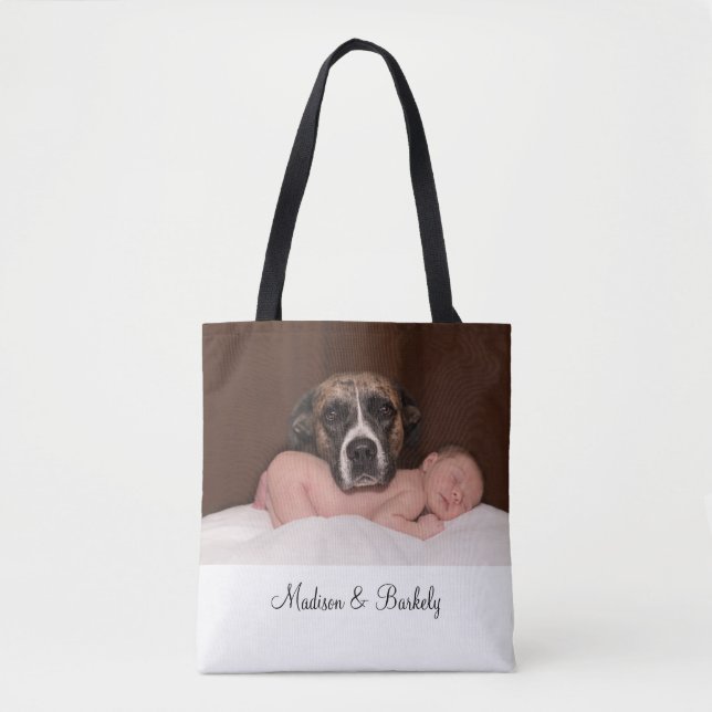 Custom Baby And Dog Photo Double Sided Tote (Front)
