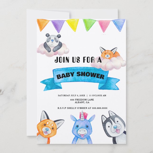 Custom Baby Animals Theme Baby Shower Invitation (Front)