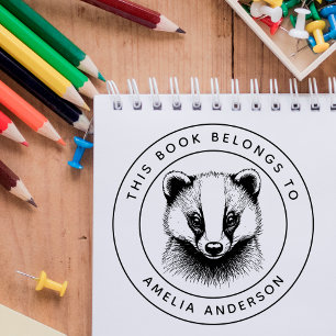Custom Baby Badger This Book Belongs To Kid's Name Rubber Stamp