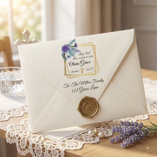Custom Baby Baptism Purple Floral Square Sticker