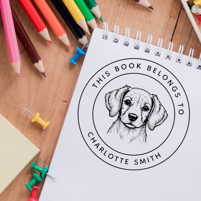 Custom Baby Beagle This Book Belongs To Kid's Name Rubber Stamp (Creator Uploaded)