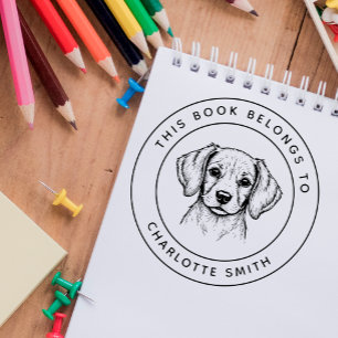Custom Baby Beagle This Book Belongs To Kid's Name Self-inking Stamp