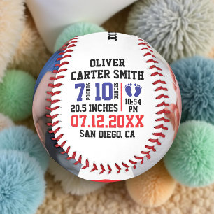 Custom Baby Birth Announcement with Photo & Stats Baseball