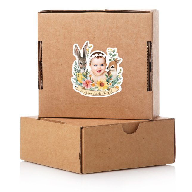 Custom Baby Birthday Sticker Party Favour Woodland (Creator Uploaded)