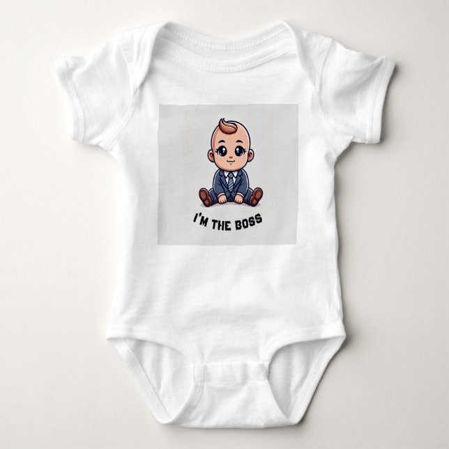 Custom Baby Bodysuit–"I'm the Boss"  Photo & Text Baby Bodysuit (Front)