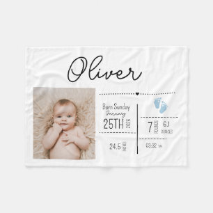 Custom Baby Boy Birth Stats Photo Keepsake Fleece Blanket