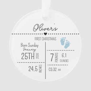 Custom Baby Boy Birth Stats Photo Keepsake Ornament