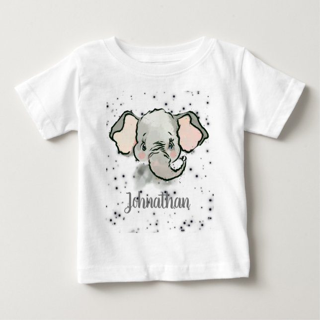 Custom Baby Boy Name Little Cute Elephant Baby T-Shirt (Front)