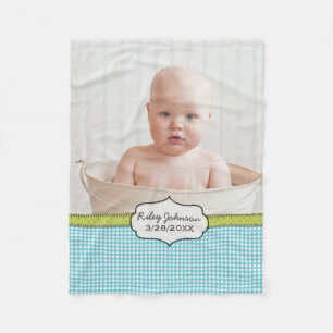 Custom baby boy photo name and birthday keepsake fleece blanket