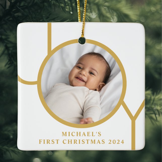 Custom Baby Boy's First Christmas Photo Ceramic Ornament (Creator Uploaded)