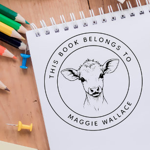 Custom Baby Calf This Book Belongs To Kid's Name Rubber Stamp