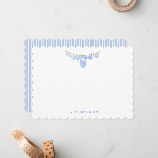 Custom Baby Clothesline Stationery Baby Shower  Card (Front/Back In Situ)