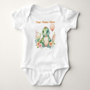 Custom Baby Dinosaur balloon with your child name Bodysuit