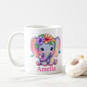 Custom Baby Elephant Floral Mug, For Niece Coffee Mug