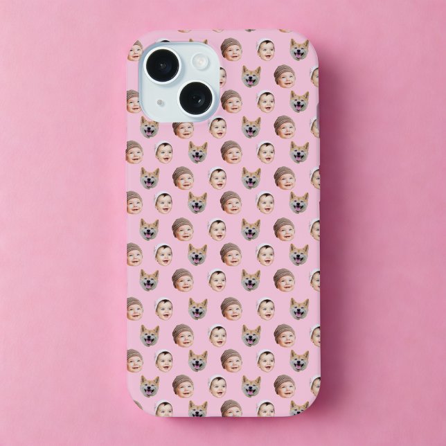 Custom Baby Face, Custom Family 3 Photos Pink iPhone 15 Case (Creator Uploaded)
