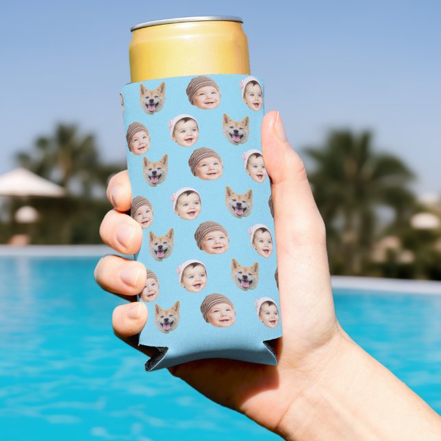 Custom Baby Face, Custom Family 3 Photos Seltzer Can Cooler (Creator Uploaded)